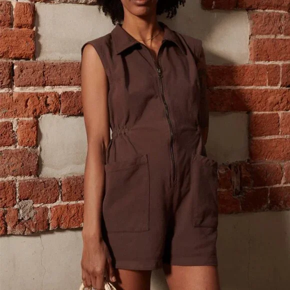 New Noble Brown/Chocolate Tank Suit/Sleeveless Utility Romper XS - Picture 1 of 5